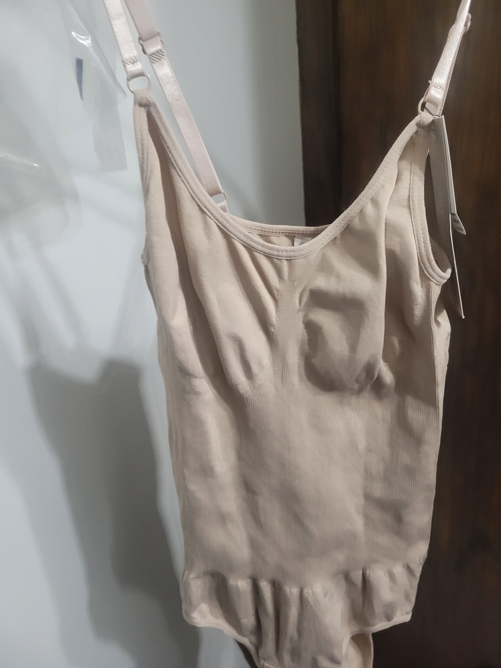 Neutral Beige Tummy Control Bodysuit with Adjustable Straps